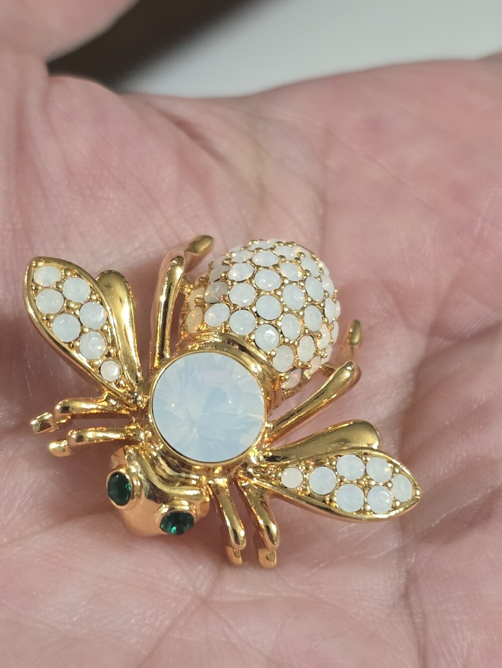 Vintage Joan Rivers Opal Bee October Birthday Brooch